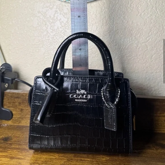 Coach Black Croc Embossed Leather Handbag - Picture 5 of 5